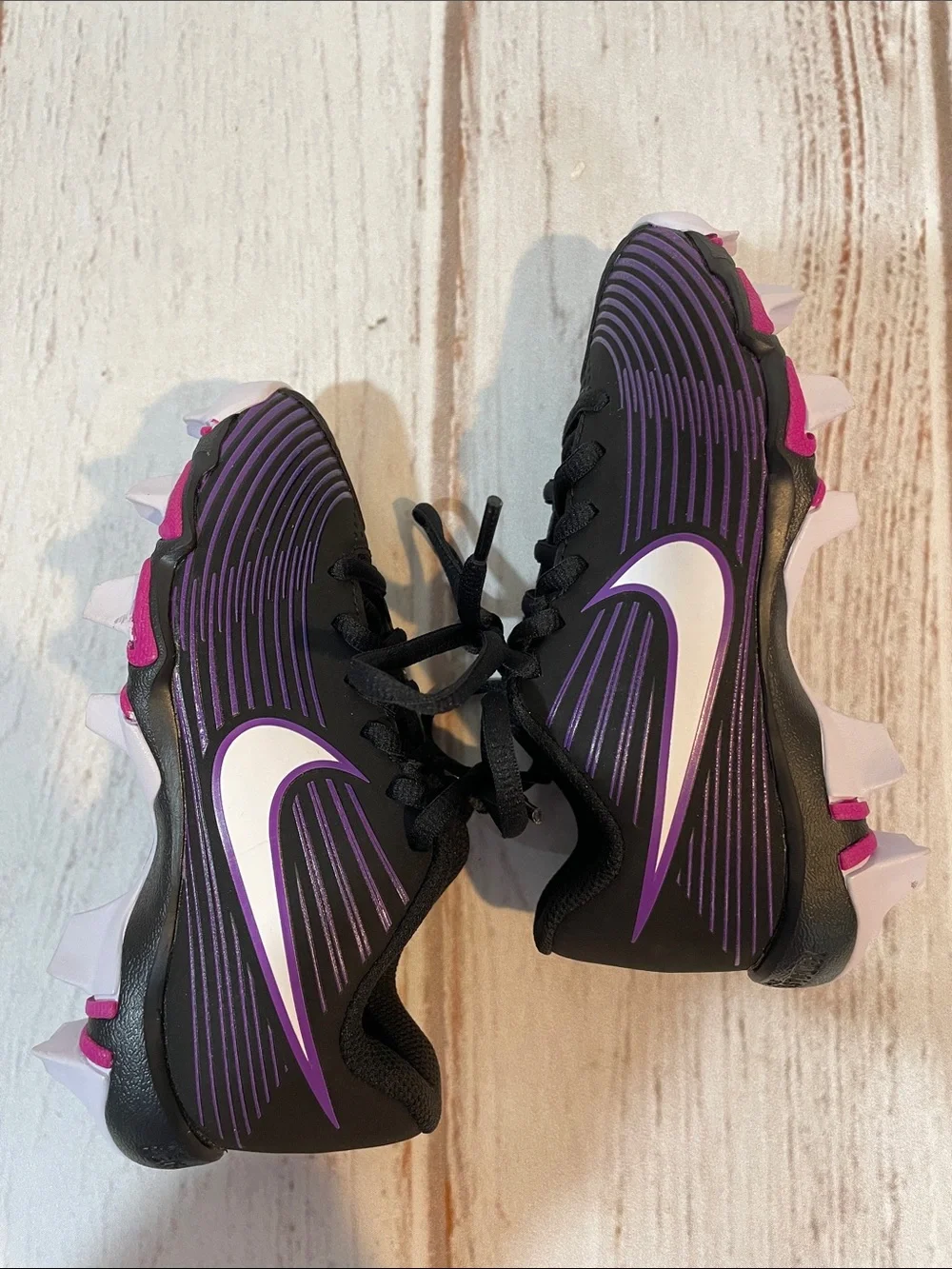 Nike Girls Softball Baseball Cleats Kids 11C Black Purple Like New T-Ball